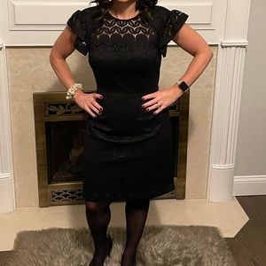 Black lace sheath dress. Flattering